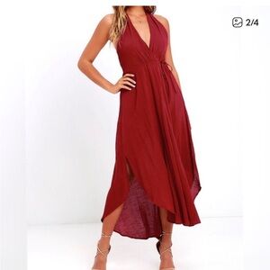 Gorgeous Berry Red halter flow maxi wrap dress